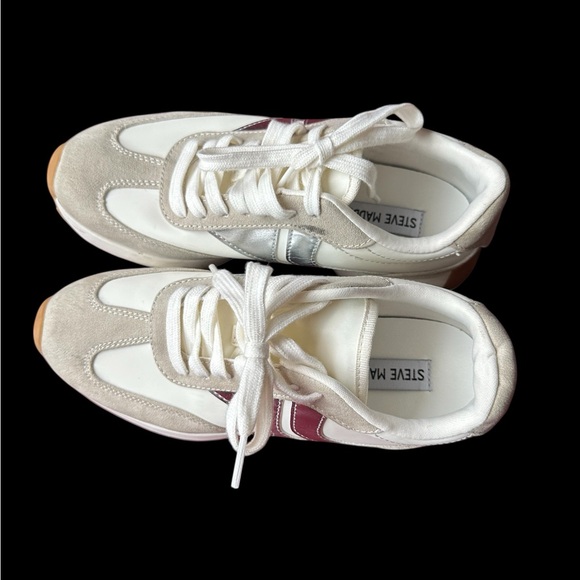 Steve Madden Women's Sneakers in White, Silver, and Tan - Picture 2 of 7
